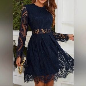Elegant Navy Lace Dress